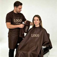Cape de coiffure professionnelle marron chocolat avec logo personnalisé, tablier de travail de salon, serviette de coiffure lavable pour la coiffure