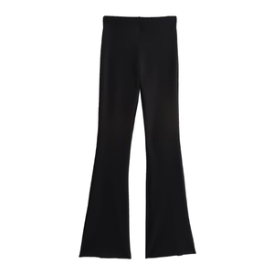 Pantalon long évasé décontracté pour femme, taille élastique respirante, devant plat, longueur totale, mode automne, teint en pièce, 100% coton - Product Image 2