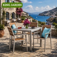 Ensemble de salle à manger d'extérieur en alliage d'aluminium résistant aux intempéries, table et fauteuils en corde tressée, mobilier de patio personnalisé OEM pour hôtel