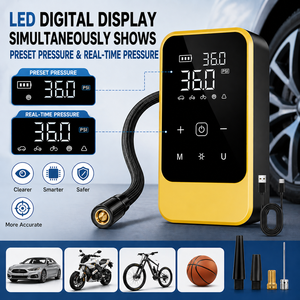 Gonfleur de pneus à <span class=keywords><strong>prix</strong></span> compétitif pour <span class=keywords><strong>voiture</strong></span>, moto, vélo, matériau ABS, moniteur de pression des pneus 150 psi, lumière LED SOS, jauge numérique - Product Image 2