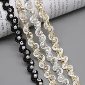 特殊产品1厘米宽珍珠钻石金银丝带袋装饰花边