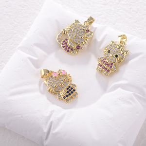 Liontin Kucing Kartun Micro Pave Cz Berlapis Emas 18k Kucing Trendi Kartun untuk Perhiasan Anak Kustomisasi DIY Pembuatan Sendiri - Product Image 1