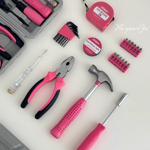 Hand <b>Tool</b> Set Portable <b>Pink</b> Box With Screwdriver Hammer Pliers Tape Measure For Home Maintenance - Product Image 3