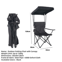 Chaise de camping et de pêche pliable avec auvent pare-soleil, cadre en acier, accoudoir multifonction, porte-gobelet, chaise longue portable d'extérieur pour