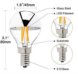 Nửa <span class=keywords><strong>Chrome</strong></span> G45 4 Wát <span class=keywords><strong>LED</strong></span> Edison bóng đèn E12 E14 E26 E27 Dimmable <span class=keywords><strong>LED</strong></span> bóng đèn dây tóc bạc Bát nghiêng trang trí đèn 110V/220V - Product Image 2