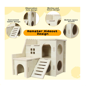 Descuento por Tiempo Limitado en Jaula Moderna de Madera Natural para Hámster con Divertido Tobogán para Pequeños Hámsters, Casa de Madera - Product Image 4