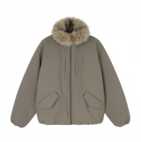 Veste d'hiver noire ample pour homme, col en fausse fourrure, fermeture éclair, style aviateur, veste décontractée de rue