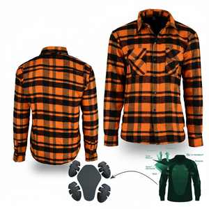 Chemise de course moto en flanelle doublée d'aramide respirante avec patchs en cuir véritable et protections certifiées CE pour adultes - Product Image 1