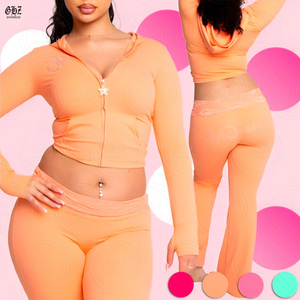 Tùy Chỉnh Phụ Nữ Của Thể Thao Phù Hợp Với Tập Thể Dục Tập Thể Dục Yoga Điêu khắc Áo Khoác Quần loe Tracksuit Hai Mảnh Cho Phụ Nữ Mùa Xuân <span class=keywords><strong>2025</strong></span> Bộ - Product Image 2