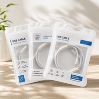Sachet d'emballage personnalisé pour câble USB avec trou de suspension, fenêtre transparente et fermeture éclair refermable pour affichage de produits électroniques en détail