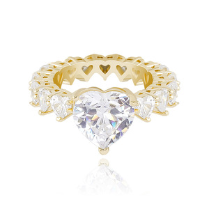 Nuovo Arrivo accessori moda Oro Argento rosa Color oro Iced Out Micro Pavimentato AAA CZ cuore di Pietra Hip Hop delle donne anello - Product Image 3