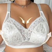 Soutien-gorge imprimé sans armatures grande taille pour femme avec dentelle, confortable, respirant, dos élégant et soutien dorsal