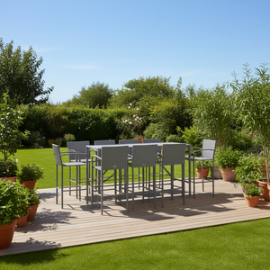 Conjunto de Bar de Jardín de Ratán Gris con Estructura Metálica Rectangular, Muebles de Bar Resistentes para Exteriores, Diseño Moderno y Contemporáneo - Product Image 2