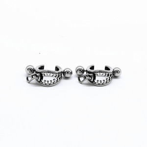 yunnique Titanium Steel <b>Cuff</b> <b>Earrings</b> With Zipper Design Geometric Lock Shape Studs For Fashion Jewelry - Product Image 1
