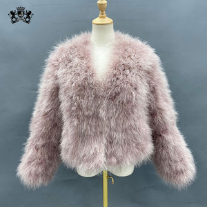 スタイリッシュな女性の本物のトルコの羽のコートファッショナブルな女性のピンクのトルコのジャケット - Product Image 1