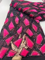 Tissu en velours vintage écologique de luxe avec dentelle, paillettes et perles brodées pour robes, sacs et chaussures sexy