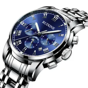 นาฬิกาข้อมือสุดเท่กลไกอัตโนมัติสำหรับผู้ชาย,นาฬิกา Boss สีน้ำเงินทรงกลวงสำหรับผู้ชาย