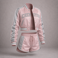 Ensemble veste de baseball courte et short personnalisés avec coque en satin et broderie appliquée