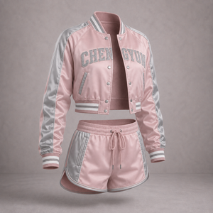 Ensemble veste de baseball courte et short personnalisés avec coque en satin et broderie appliquée - Product Image 5