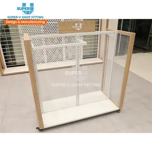 Retail Gondola Rack Clothing Store Display Furniture Wood-Effect Look Metal Tube Floor Standing Clothes Shop Gondola Display