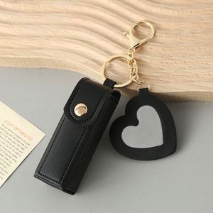 Portable PU Leather <b>Lipstick</b> Bag Makeup Pouch Lip Balm Bag Keychain Holder <b>Lipsticks</b> Protective Cover with Mirror - Product Image 4