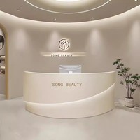 Comptoir de réception incurvé moderne, comptoir de salon de beauté, comptoir de caisse, comptoir de magasin de vêtements, éclairage LED, design écologique