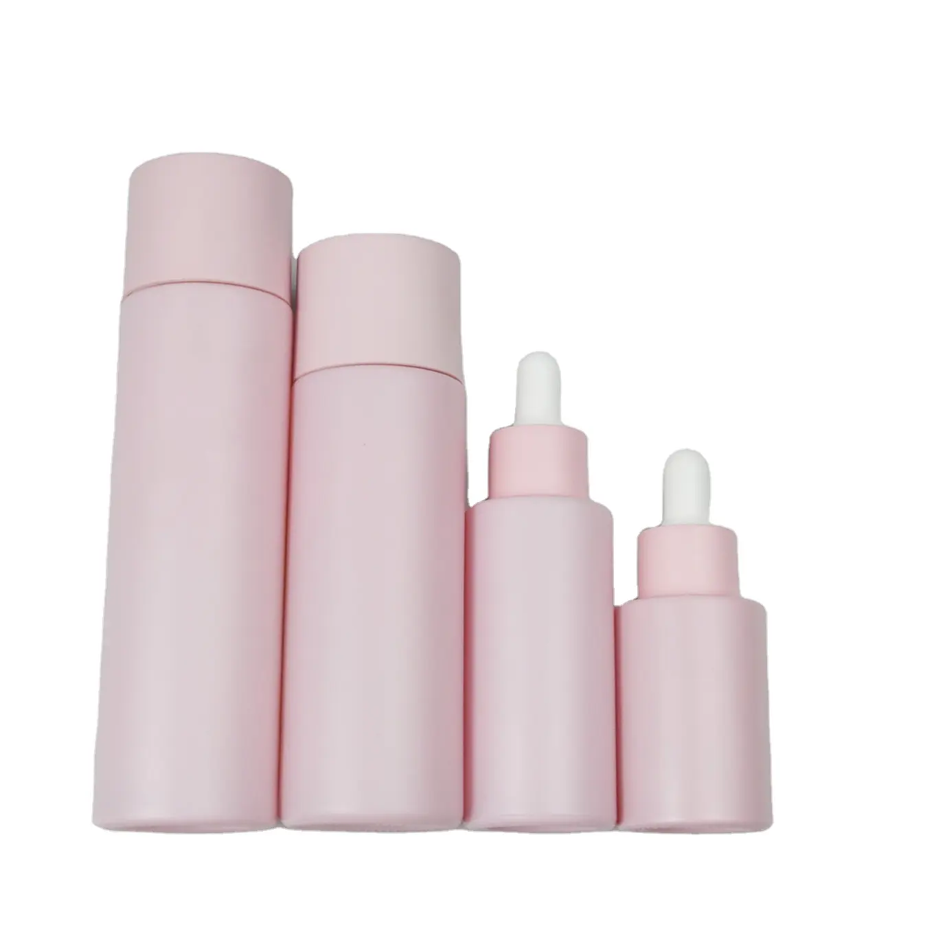 Toples botol krim Losion kaca kosmetik, Set botol krim Losion kaca kosmetik merah muda Matte 30ml 50ml 100ml 120ml untuk perawatan kulit