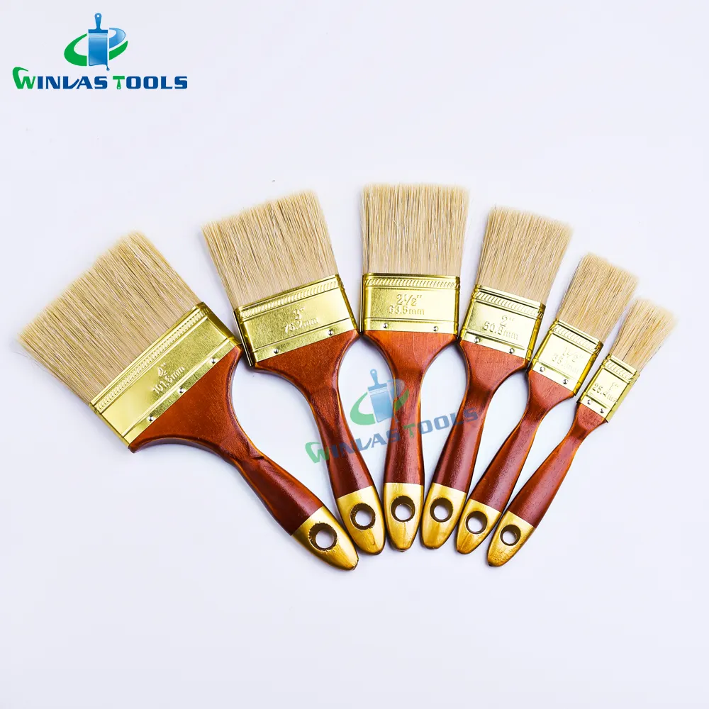 दीवार पेंट उपकरण पेंट ब्रश के लिए उच्च गुणवत्ता वाले पेंटिंग ब्रश सेट नायलॉन बाल लकड़ी के हैंडल