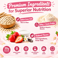 Poudre de Protéine OEM Personnalisée Faible en Sucre et Riche en Fibres, Saveur Crème de Fraise, Substitut de Repas à l'Avoine avec Lactosérum, Caséine et Avoine