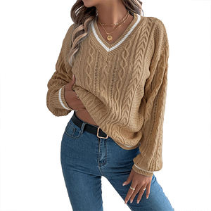 Suéter Personalizable de Punto Grueso con Cuello en V, Estilo Clásico y Moderno, Bloques de Color, Otoño-Invierno 2026 - Product Image 5