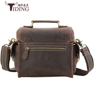 Tiding Retro Men's Genuine Leather Shoulder <b>Bag</b> Top Layer Cowhide Crossbody <b>Camera</b> <b>Bag</b> Dark Brown P1124FS - Product Image 3