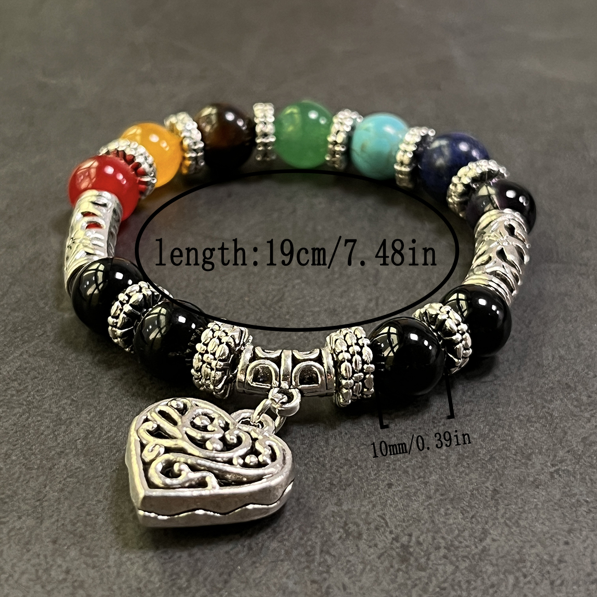 Bracelet de yoga motif cœur de lotus chakra 7 couleurs