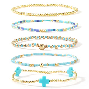 Bracelet croix plaqué or style Ximang, chic et fin, avec perles, idéal <span class=keywords><strong>pour</strong></span> un anniversaire - Product Image 2