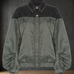 Blouson Bomber Homme en Jean Patchwork avec Manches Lanterne, Coupe-Vent Style Vêtement de Travail, Manteau d'Automne en Mélange Polyester Coton, Col Rabattu - Product Image 3