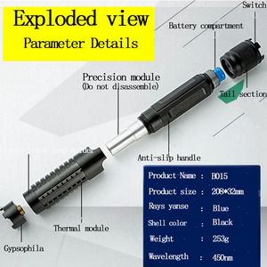 Puntero Láser Azul de Largo Alcance de 450nm, 5 Patrones de Haz Estrellado, Puntero Láser de Alta Potencia y Visibilidad, Venta al Por Mayor - Product Image 4
