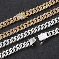 Hip Hop plein diamant Zircon glacé 12mm ensembles de bijoux de mode cubain lien chaîne Bracelet collier