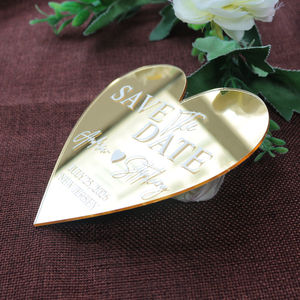 Aimant en forme de coeur or miroir acrylique enregistrer la <span class=keywords><strong>date</strong></span> blanc estampage à chaud cartes de mariage - Product Image 4