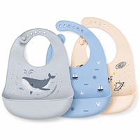 Bavoir pour bébé en silicone de qualité alimentaire sans BPA, imperméable, réglable avec poche récupératrice de nourriture pour nouveau-nés, nourrissons et tout-petits