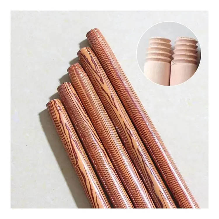 120cm*2.2cm Mop Stick Wood PVC Cover Natural Eucalyptus PVC Coated Wood Broom Stick With Italian Thread