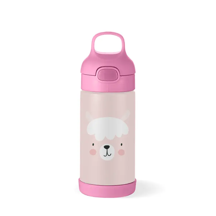 Custom Logo 500ml Insulated Vacuum Flasks Stainless Steel Kids Thermos Water Bottle with Silicone Straw