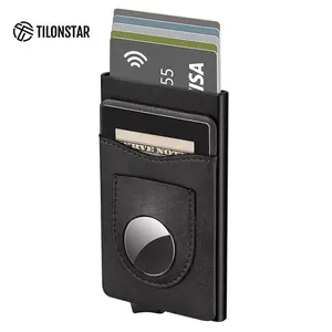 Leather Men Slim Minimalist Card Holder Wallet Smart Airtag Wallet With AirTag Rfid Blocking Pop Up Wallet Air Tag Holder