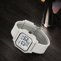 Jam Tangan Digital Pria Mewah Menawan ABS Hangzhou Square Tali Silikon Layar LED Tahan Air Alarm Multi Zona Waktu untuk Baru