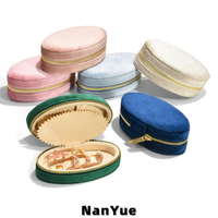 Nouvelle boîte à bijoux en velours de qualité supérieure, étui de rangement portable ovale avec fermeture éclair, mini boîte de rangement pour bijoux de voyage, logo personnalisé, vente en gros