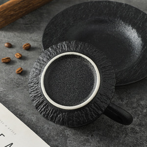 Ensemble tasse à <span class=keywords><strong>café</strong></span> et soucoupe <span class=keywords><strong>en</strong></span> céramique motif pierre, texture minimaliste, noir et blanc mat, 10 oz, pour couple, anniversaire - Product Image 6