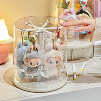Boîte de rangement transparente rotative en plastique PET étanche pour jouets Labubu, présentoir pour pendentifs, poupées en peluche et vinyle