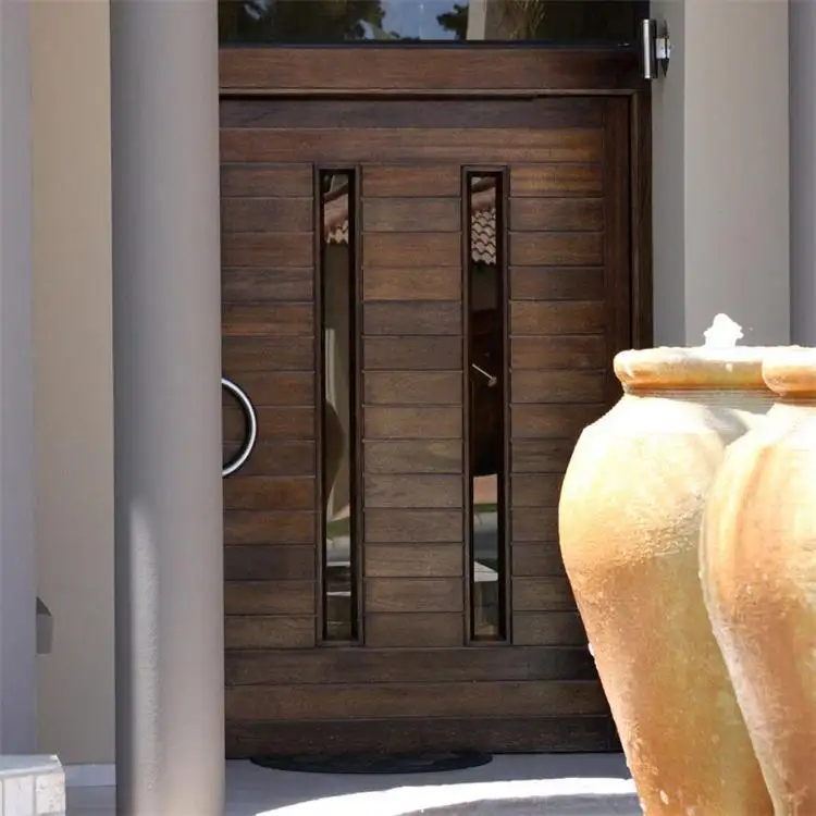 Porte pivotante en bois moderne pour villa américaine Porte d'entrée extérieure avec cadre et quincaillerie