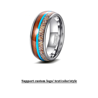 YIMEILI 8mm Breiter Herrenring mit Türkis-Geweihmotiv, Acuminescent Wolframstahl, Vergoldet, Zertifizierter Modeschmuck