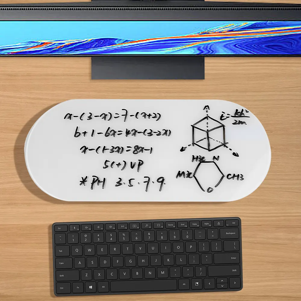 デスクトップホワイトボードスロープガラスドライイレイスキーボードホワイトボードバディストレージオーガナイザー電卓デスクコンピューターマーカーペン付き