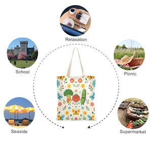 Sac fourre-tout en toile à motif de fruits et légumes personnalisé, sac d'épicerie réutilisable écologique avec fermeture magnétique - Product Image 6