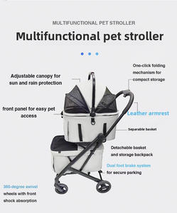 दो कुत्तों के लिए थोक पोर्टेबल आरामदायक रोलर दो हाथ फोल्डिंग हल्के एल्यूमीनियम 4-पहिया जुड़वां पालतू ट्रॉली - Product Image 6